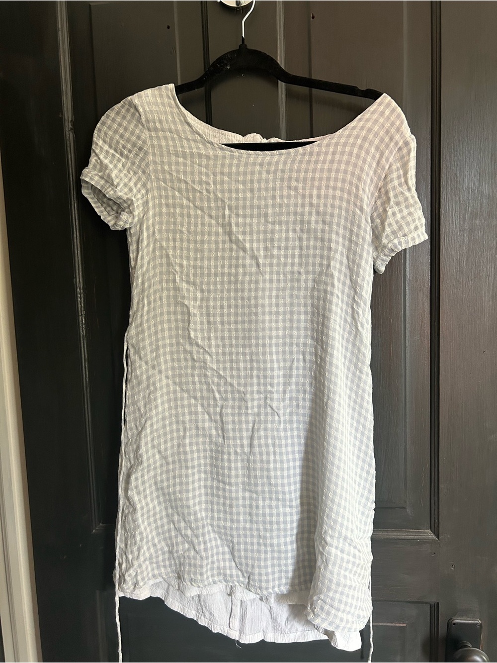 Light Blue Gingham Short Sleeve Women's Dress